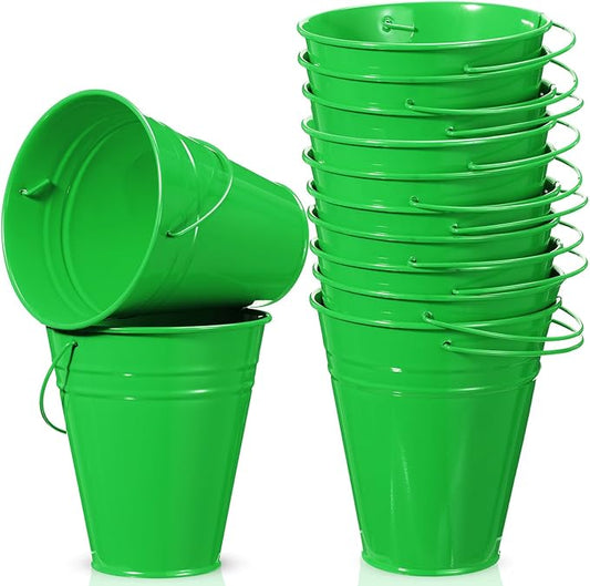 Sadnyy 12 Pack Metal Buckets with Handle, Galvanized Bucket 4.5 x 5 Inch Basket Bucket for Kids, Kids Party Supplies, Crafts for Christmas Halloween Christmas Candy Bars Vase Crafts(Green)