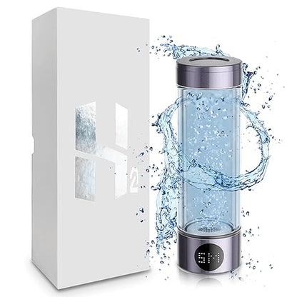 Hydrogen Water Bottle 2024 (Purple), Rechargeable Rich Hydrogen Water with SPE/PEM Technology Water Ionizer, LED Display, Generates Real 3000ppb in 5 Minutes for Home, Office, Gym (400ML)