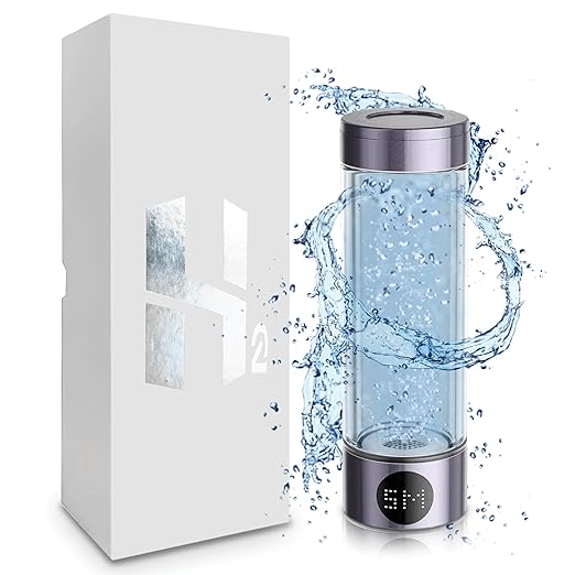 Hydrogen Water Bottle 2024 (Purple), Rechargeable Rich Hydrogen Water with SPE/PEM Technology Water Ionizer, LED Display, Generates Real 3000ppb in 5 Minutes for Home, Office, Gym (400ML)