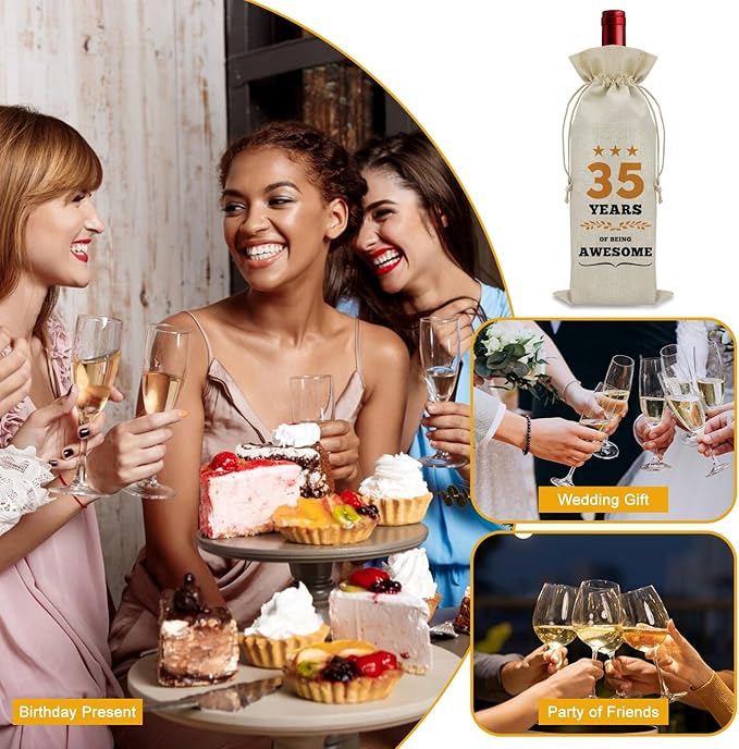 35th Birthday Gifts for Women Men Wine Bag 35 Year Old Birthday Gifts for Her Him 35 Year Work Anniversary Decorations Wine Bottle Decoration Bag Born in 1989 Wine Accessories Gifts for Wine Lovers