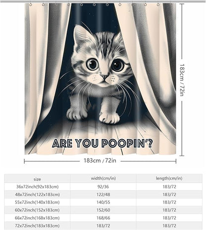 Funny Cat Shower Curtain Cute Animal Shower Curtains for Bathroom Decor are You Poopin' Humorous Joke Waterproof Polyester Fabric Bathroom Curtain with Hooks 72x72 Inch