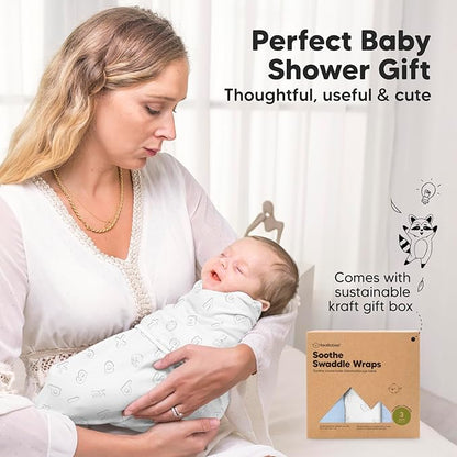 3-Pack Organic Baby Swaddle Sleep Sacks - Newborn Swaddle Sack, Ergonomic Baby Swaddles 0-3 Months, Swaddles for Newborns, Baby Sleep Sack, Baby Swaddle Blanket Wrap,Baby Essentials (ABC Land Cloud)
