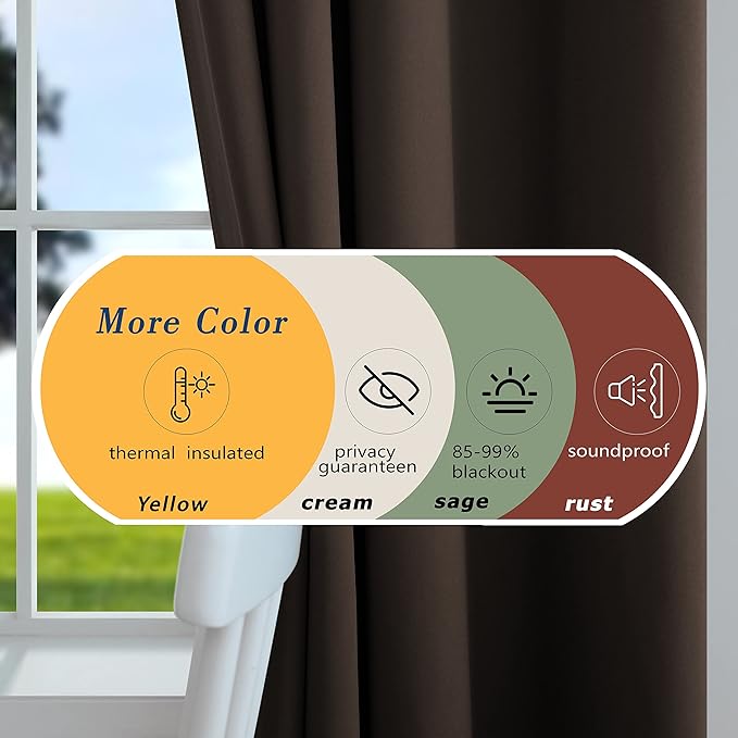 Dark Brown Blackout Curtains 2 Panels,Grommet Dark Academia Moody Curtains for Bedroom Bathroom 63 Inch Length,Coffee Colored