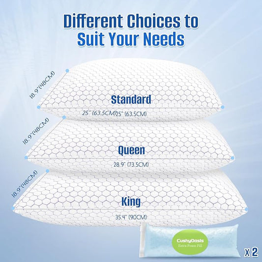 Shredded Foam Pillow for Sleeping, Cooling Bed Pillows Set of 2, Adjustable Pillows for Side, Back, Stomach Sleepers with Washable Pillowcase (King Size, Purple)