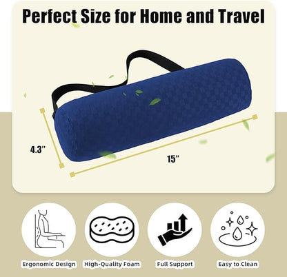 Lumbar Roll Pillow for Lower Back, Lumbar Support Foam Roll Cushion with Pillowcase and Upgraded Strap for Office, Chair, Car, Seat Pain Relief & Improving Posture (Dark Blue, Long-15*4.3'')