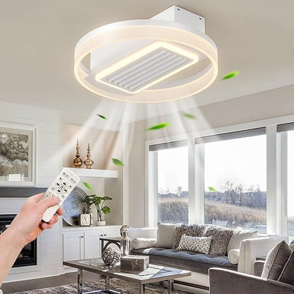 NicBex Ceiling Fan 20 Inch Modern Ceiling Fans with Lights Round Ceiling Fan with Remote Control Bladeless Ceiling Fans with Reversible Motor for Bedroom, Living Room, White