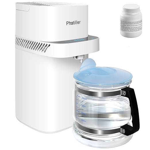 Intelligent Water Distiller-1.1 Gal Countertop Home Distilled Water Machine with Smart Time Temp Display, 750W Stainless Steel Distilling Water Maker Purifier with 4L Glass Container for Home Office