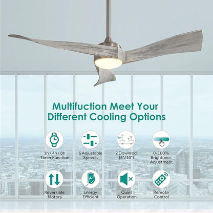 Sofucor 52" Wood Ceiling Fan Indoor with Light and Remote Control, 6-Speed, 3-Timer with Quiet Energy Saving, 3 blades Propeller Ceiling fan with Remote, Grey Wood Grain