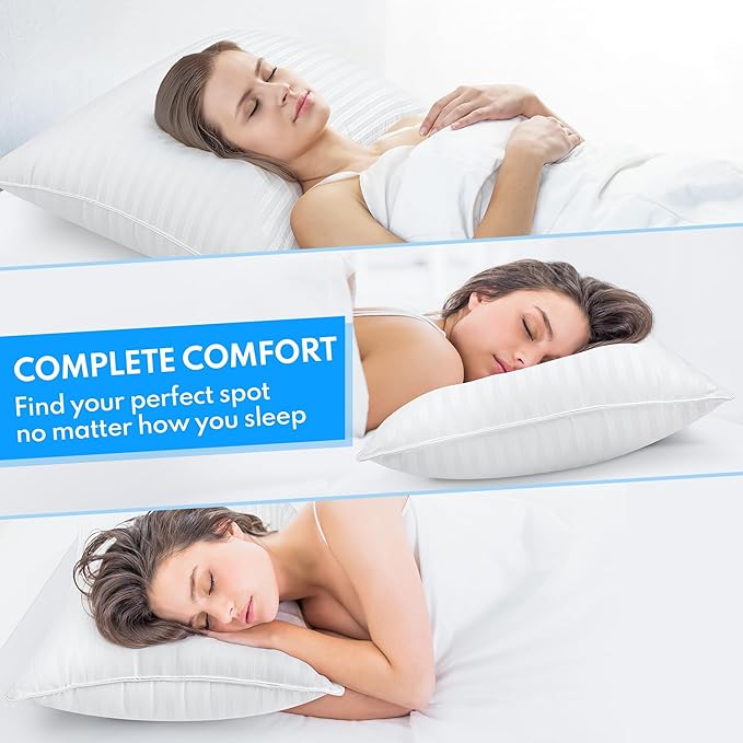 King Size Bed Pillows Set of 2 - Premium Down Alternative Cooling Pillows for Side, Back, and Stomach Sleepers Hotel Quality Fluffy Soft Microfiber Fill Breathable Skin-Friendly