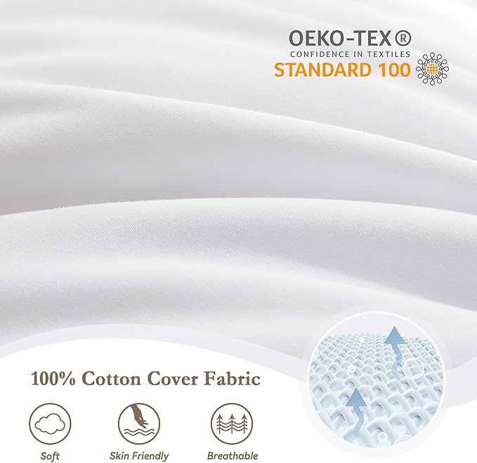 puredown® Feather Pillows with 100% Cotton Cover, Set of 2 Bed Pillows for Sleeping, King Size(20 x 36)