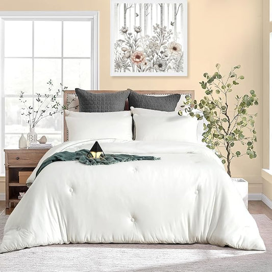 KASENTEX Ultra Soft Jersey Knit Comforter Set, Buttery Smooth Noiseless Duvet Insert 3 Piece Bed Bedding, 2 Pillow Case Shams, 96 by 106 Inches, Breathable All Season California King Size, White