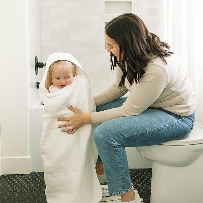 Little Unicorn Cotton Muslin & Terry Hooded Towel, Larger Size 1-6 Years, White