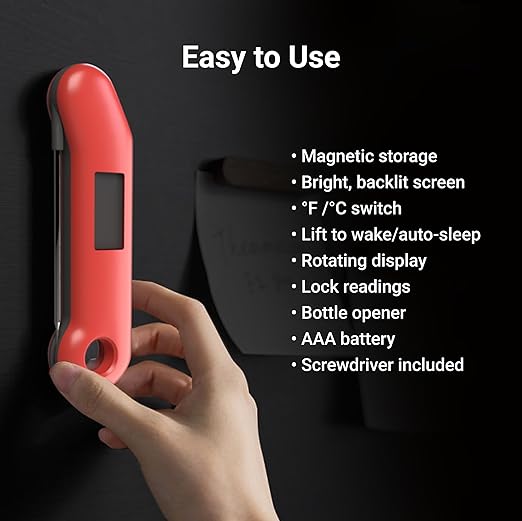 ProfessionaI Meat Thermometer Digital, 3X Faster 0.5 Sec Instant Read, NIST Certified Accurate to ±0.5°F, 100% Waterproof, Auto-Rotating Bright Display, Auto Wake/Sleep, NSF Certified