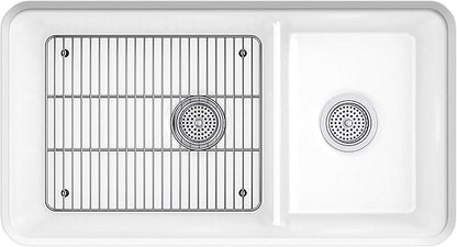 KOHLER K-8204-CM6 Cairn Sink, 33" Neoroc Composite Undermount Double-Bowl Kitchen Sink, Composite Kitchen Sink with Sink Rack, Matte White
