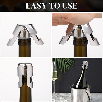 Molain 2Pack Champagne Stoppers, Stainless Steel Sparkling Wine Bottle Stopper with Pure Silicone Air Tight Seal Professional Wine Saver for Champagne, Prosecco and Cava