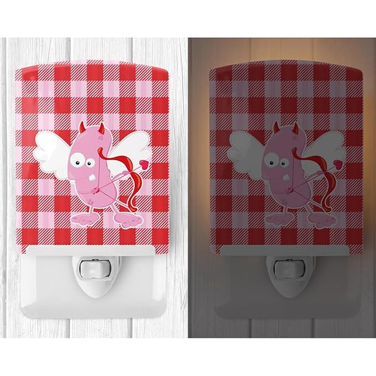 Caroline's Treasures BB9121CNL Cupid Monster Angel on Plaid #2 Ceramic Night Light Compact, UL-Certified, Ideal for Bedroom, Bathroom, Nursery, Hallway, Kitchen, 6x4x3, Multicolor