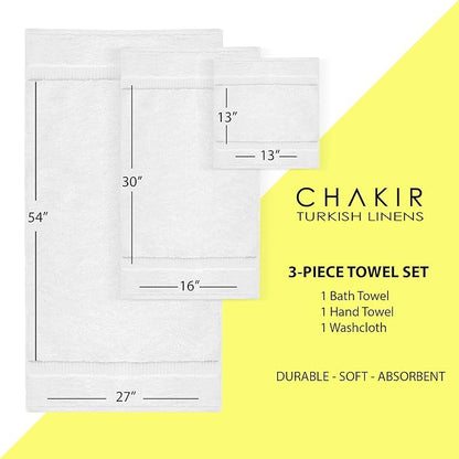 Chakir Turkish Linens | Hotel & Spa Quality 100% Cotton Premium Turkish Towels | Soft & Absorbent (Personalized 3-Piece Towel Set, White)