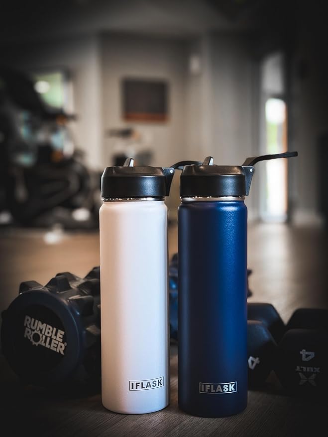 Sport Travel Outdoor Water Bottle with Spout and Straw Lids | Leak Proof | Insulated Stainless Steel Double Walled | BPA and Sweat free | Hot & Cold | For Kids Men & Women (Blue, 22 oz)
