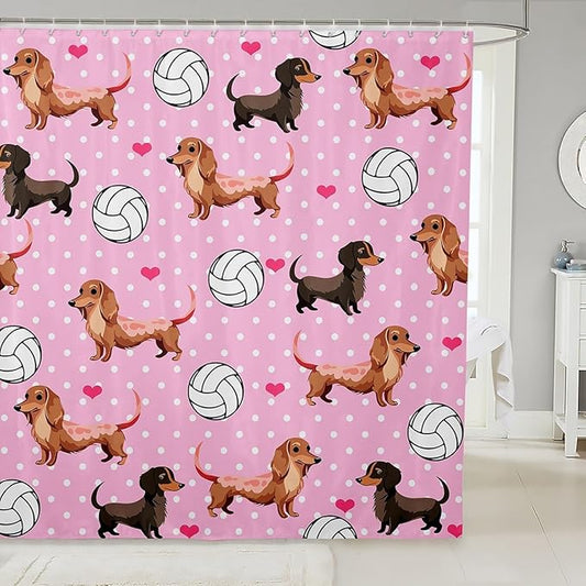 Feelyou Dog Bath Curtain Cute Dog Bathroom Shower Curtain Set Sausage Dog Shower Curtain Cartoon Dog Kids Bathroom Accessories 72"x84"