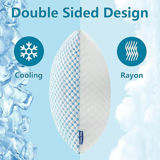 Shredded Memory Foam Pillows Standard Size Set of 2 Pack, Adjustable Cooling Bed Pillow for Side Back Sleepers with Washable Removable Cover