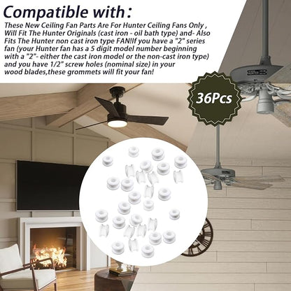 36PCS New Rubber Grommets In White Compatible With Hunter Vintage Discontinued Ceiling fans/Ceiling Fan Replacement Parts (36)