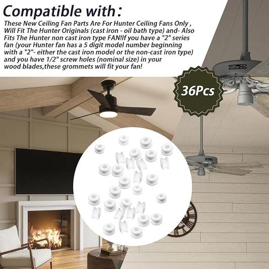 36PCS New Rubber Grommets In White Compatible With Hunter Vintage Discontinued Ceiling fans/Ceiling Fan Replacement Parts (36)