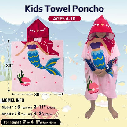 Hooded Kids Beach Towels - Toddler Bath Towel Girls Boys Swim Cover-ups for Ages 4 to 10 Kids Pool Towels Quick Dry Lightweight Soft Microfiber Poncho 30x30(Pink Mermaid)