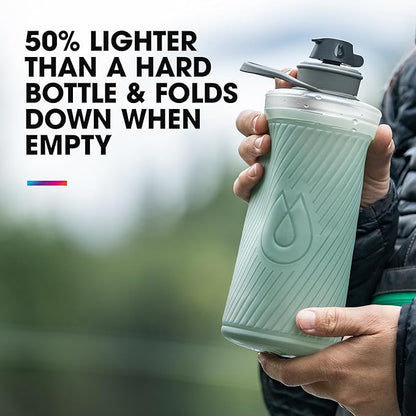 Hydrapak Flux - Collapsible Backpacking Water Bottle (1 Liter) - BPA Free, Ultra Light, Spill-Proof Twist Cap - Sutro Green