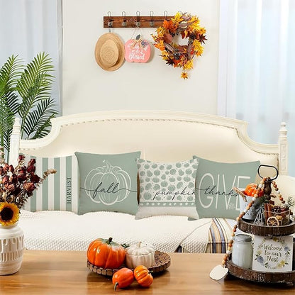 Fall Decor - Fall Pillow Covers 18x18 Set of 4, Thanksgiving Decorations Autumn Cushion Case for Couch