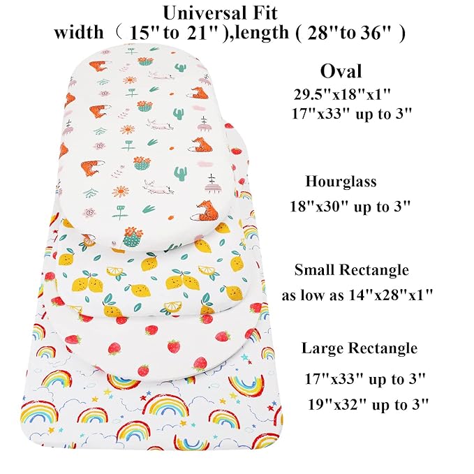Bassinet Sheets (33" x 19") Compatible with Mika Micky, Baby Delight, Dream On Me, Amke and Other Rectangle Mattress, 2 Pack Fitted Sheets, 100% Jersey Knit Cotton 190GSM, Lemon and Strawberry