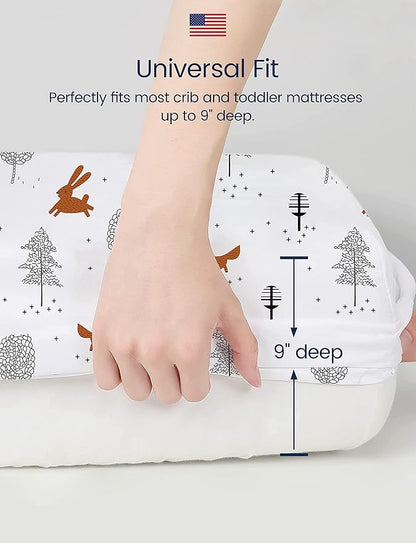 TotAha Premium Stretchy Crib Sheets (2-Pack)-Hypoallergenic, Silky Comfort, Buttery Soft, Calming Effect, All-Season Jersey-Knit Sheets, 9'' Extra Deep Pocket (Belgian & Blue Painted Elephant)