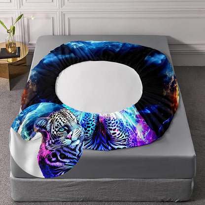 AILONEN Leopard Fitted Sheet Set Twin Size, Boys Blue Smoky 3 Pieces Printed Cheetah Bed Sheet Set,Wildlife Fitted Sheet with 2 Pillowcases