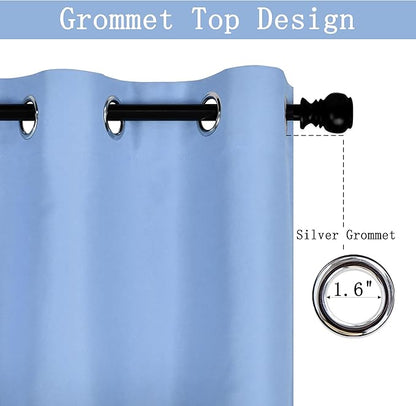 Sky Blue Valances for Windows 52X18 Inches Blackout Thermal Insulated Valance with Grommet Top for Kitchen Living Room Short Straight Drape Valance for Bedroom Kids Room 1 Panel