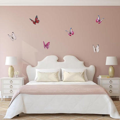uxcell 120Pcs 3D Beautiful Butterfly Removable DIY Wall Stickers for Bedroom Living Room TV Background Decorations, Pink