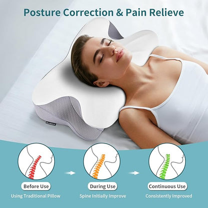 Cervical Neck Pillow - Memory Foam Pillows Ergonomic Neck Support Pillow for Pain Relief, Cervical Pillow for Sleeping, Orthopedic Contour Bed Pillow for Side, Back & Stomach Sleepers