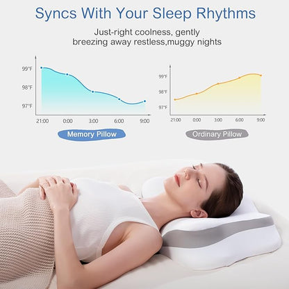 Cervical Neck Pillow, Pillow for Neck Pain Relief, Cooling Contour Memory Foam Pillows, Odorless Ergonomic Neck Pillow Adjustable Orthopedic Bed Pillow for Side Back Stomach Sleepers with Pillowcase