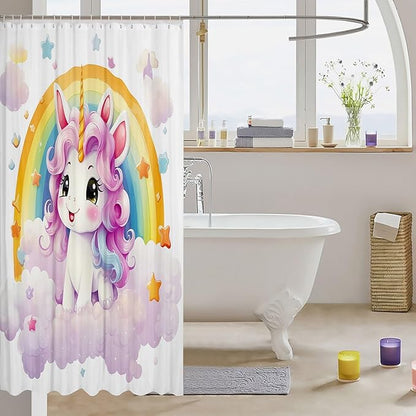Feelyou Cute Unicorn Fabric Shower Curtain Kids Rainbow Bathroom Waterproof Accessories with 12 Hooks for Boys Girls Bright Colorful Shower Curtain Star Cloud Curtains,72x72 Inches