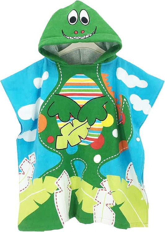 Kids Hooded Towel Bath Beach Soft Cotton Towels Boys Absorbent Pool Wrap with Hood Baby Toddler Poncho Robe(Green Dinosaur,5-9Years/Height:43"-51")