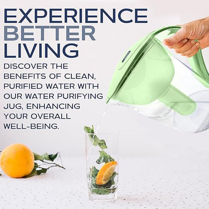 Purified Clean Crystal-Clear Water Filter Pitcher: Experience Enhanced Extraordinary Refreshing Hydration, Enjoying Convenience, Efficient and Quality You Deserve (Green - 3.8 LTS)