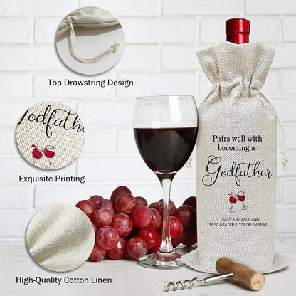 Godparent Proposal Gift Wine Bag, Birthday Gifts for Men Godfather Pastor, Party Favor Wine Champagne Gift Bag With Drawstring -11