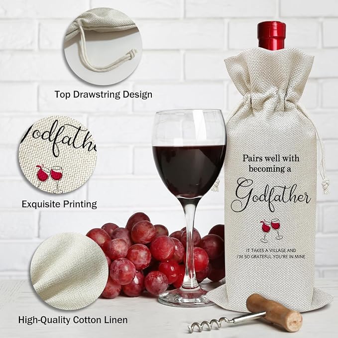 Godparent Proposal Gift Wine Bag, Birthday Gifts for Men Godfather Pastor, Party Favor Wine Champagne Gift Bag With Drawstring -11
