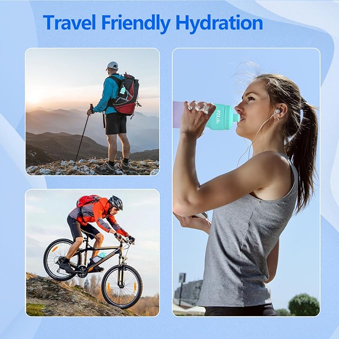 24oz Bike Squeeze Water Bottle, BPA Free Cycling Water Bottle,Leakproof, with Capacity Scale w/Pull Top Lid, Reusable Sport Water Bottle, for Bicycle, Gym,Running