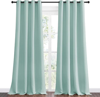 NICETOWN Aqua Blue Blackout Curtains 96" Long for Office, Dining Room, Guest Room, Sound Reducing Heat and Cold Block Curtain Panels for Modern Room Decorative (55" Wide by 96" Long, 2 Pieces)