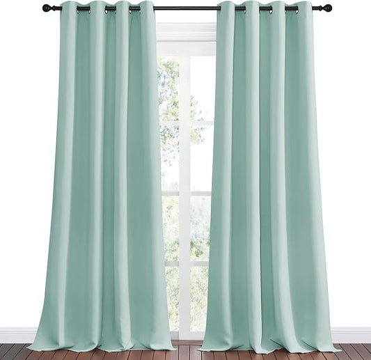NICETOWN Aqua Blue Blackout Curtains 108" Long for Office, Dining Room, Guest Room, 55" Wide by 108" Long, 2 Pieces, Sound Reducing Heat and Cold Block Curtain Panels for Modern Room Decorative