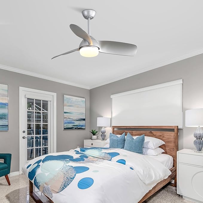 NicBex Ceiling Fan 42 Inch Indoor Modern Ceiling Fans with Lights and Remote Control Reversible Ceiling Fan with 3 ABS Blades and Double Finish for Living Room, Bedroom, Silver