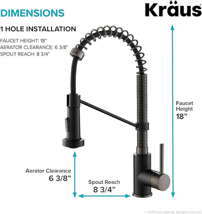 Kraus KPF-1610MBSB-KAG-1SFSB Bolden Single Handle 18-Inch Commercial Kitchen Faucet with Air Gap, Matte Black/Black Stainless Steel