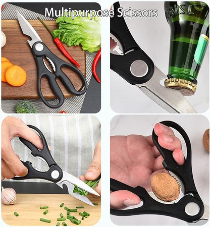 Magicorange 7-Piece Kitchen Knife Set - 5 Black Stainless Steel Knives with Sheaths, Cutting Board, and a Knife Block- Stainless Steel Kitchen Knives with PP Ergonomic Handle (Matte Black)