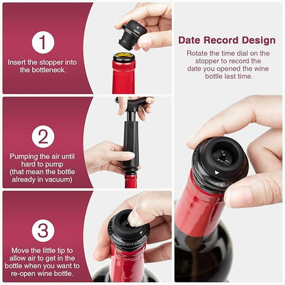 mafiti Wine Saver with 4 Wine Stoppers and Preserver, Red Wine Bottle Sealer Keeps Wine Fresh Up 7 Days, Ideal Wine Christmas Gifts for Men Women (1 Wine Pump + 4 stoppers)
