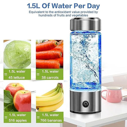 Hydrogen Water Bottle, Hydrogen Water, Portable Hydrogen Water Machine, Hydrogen Water Bottle Generator, Hydrogen Water Ionizer Glass Health Cup (Silver)