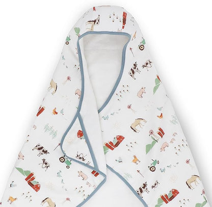 Little Unicorn Cotton Muslin & Terry Hooded Towel, Larger Size 1-6 Years (Farmyard)